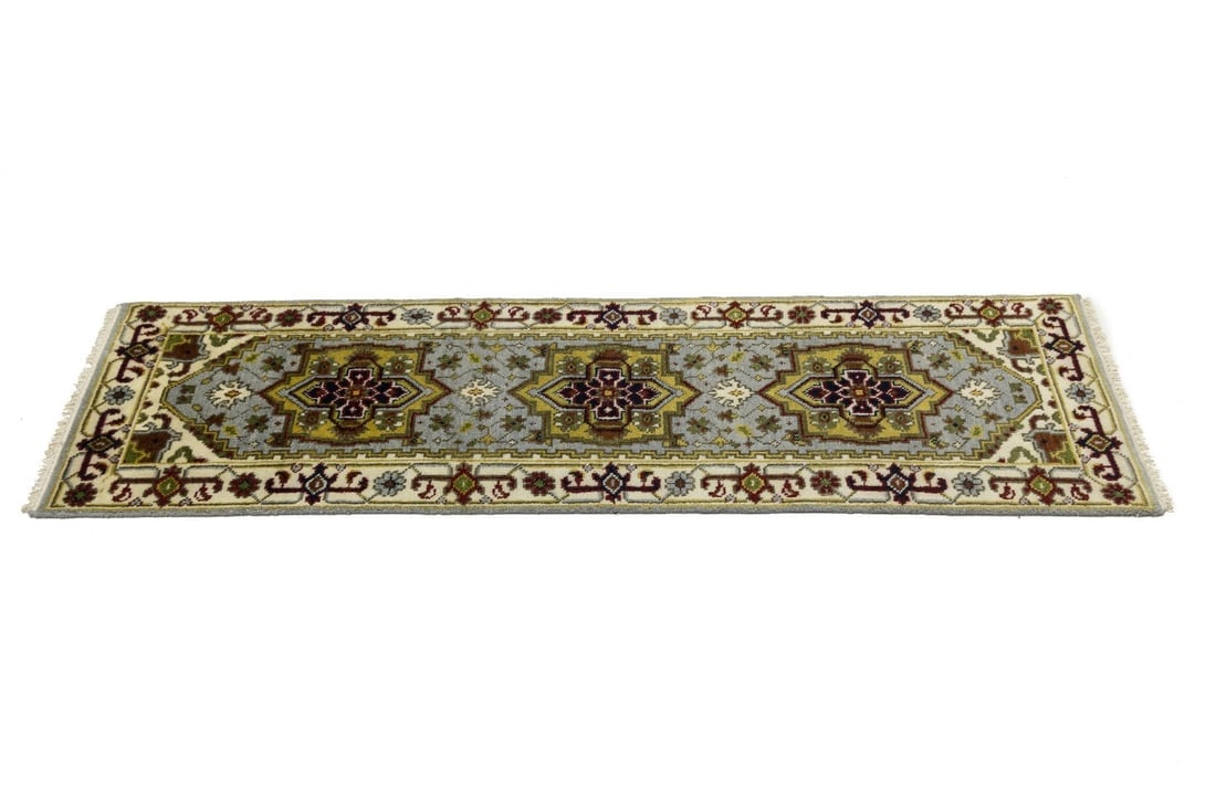 Light Gray Geometric 2'5X8'0 Heriz Serapi Oriental Runner Rug - 7