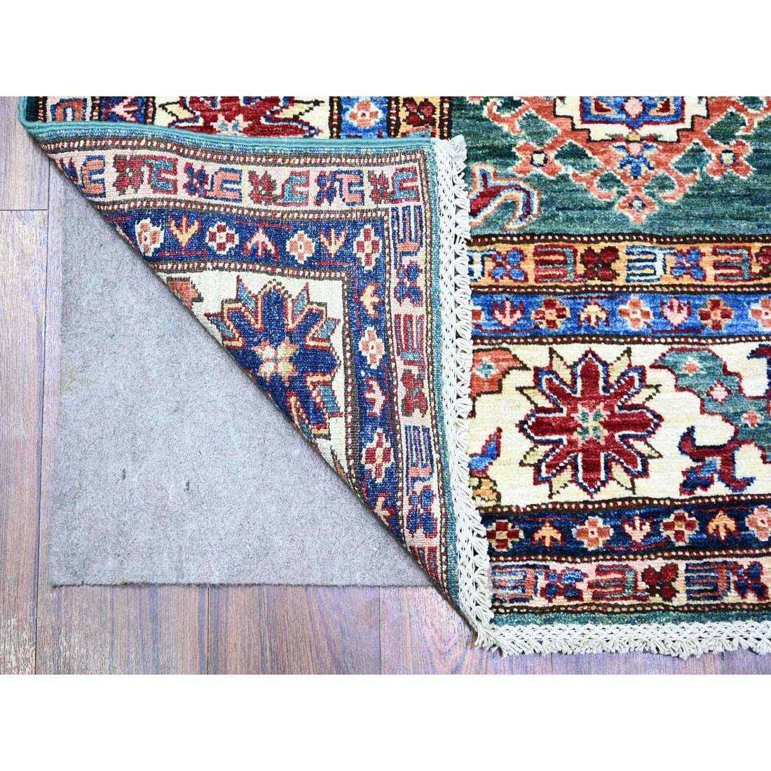 Myrtle Green 100% Wool Afghan Super Kazak Hand Knotted Oriental Rug - 2