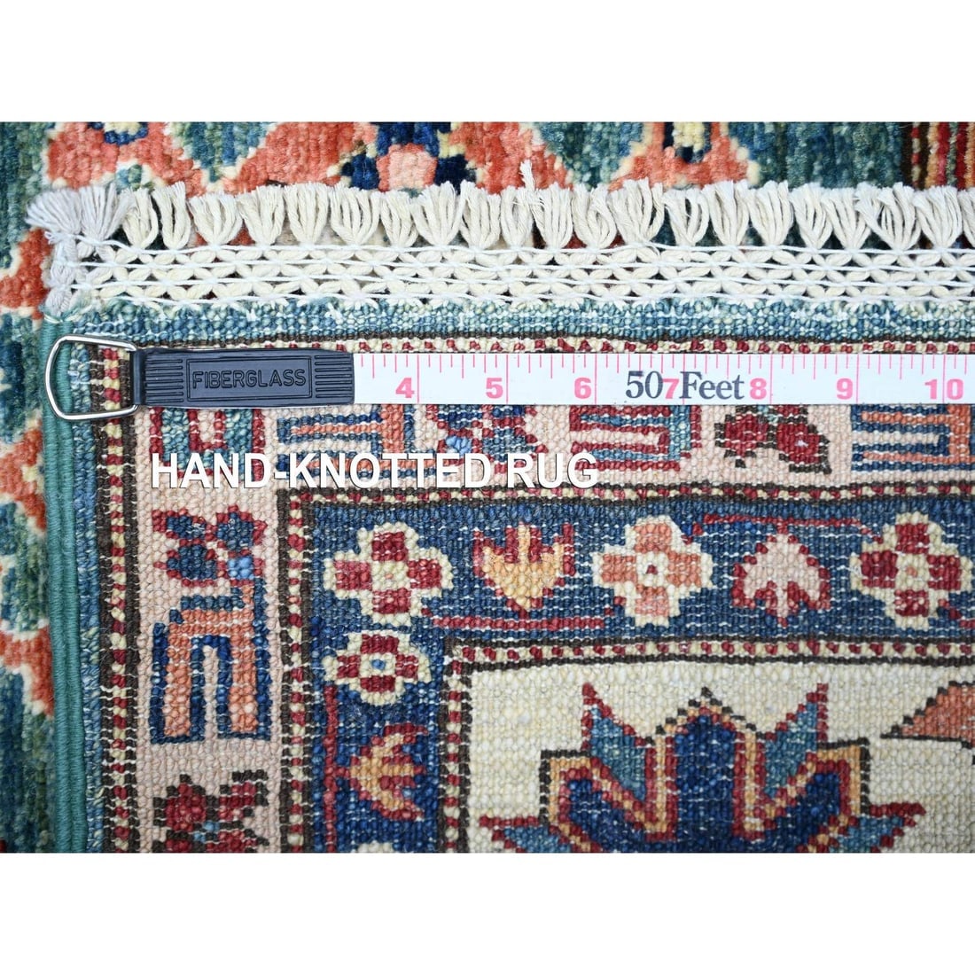 Myrtle Green 100% Wool Afghan Super Kazak Hand Knotted Oriental Rug - 6