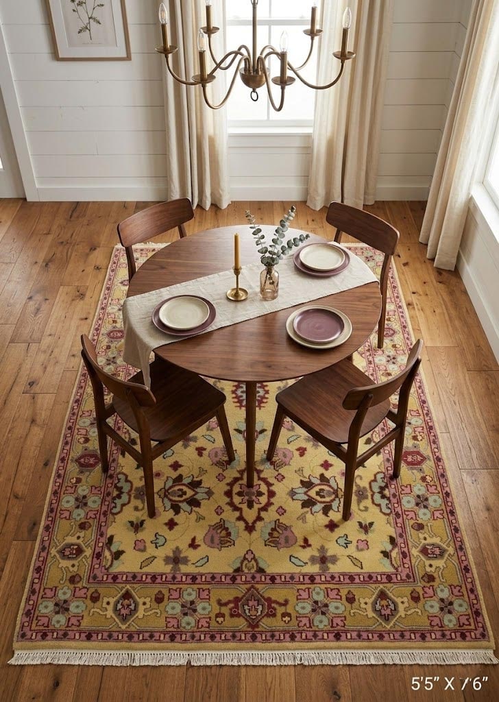Buff Beige Floral 5'5X7'6 Oushak Chobi Oriental Rug - 2