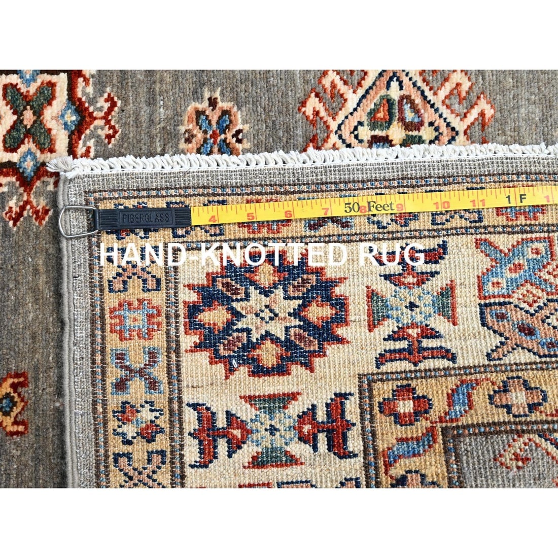 Gray Hand Knotted Super Kazak All Over Medallions Wool Oriental Rug - 7