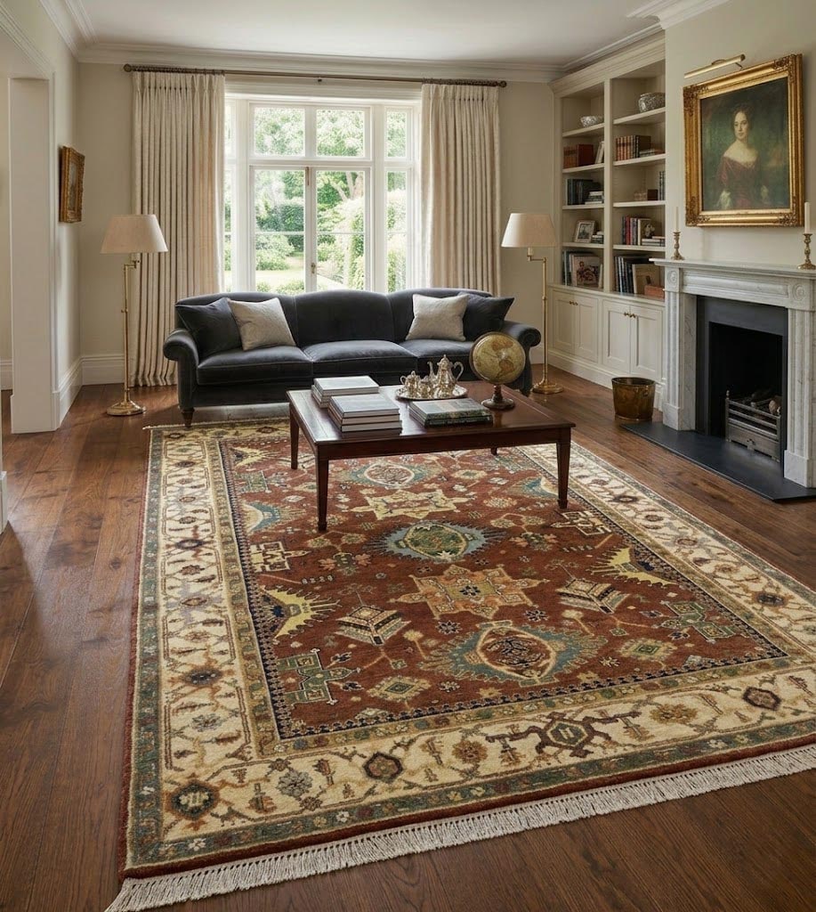 Rust and Cream Tribal Geometric 6X9 Indo-Karajeh Oriental Rug - 2