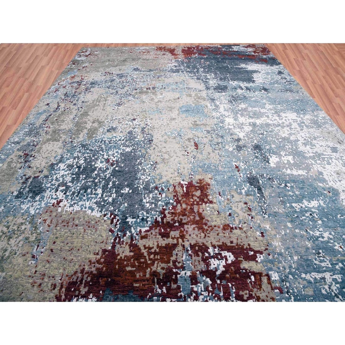 Blue Hand Knotted, Densely Woven Wool, Oversized Oriental Rug - 2