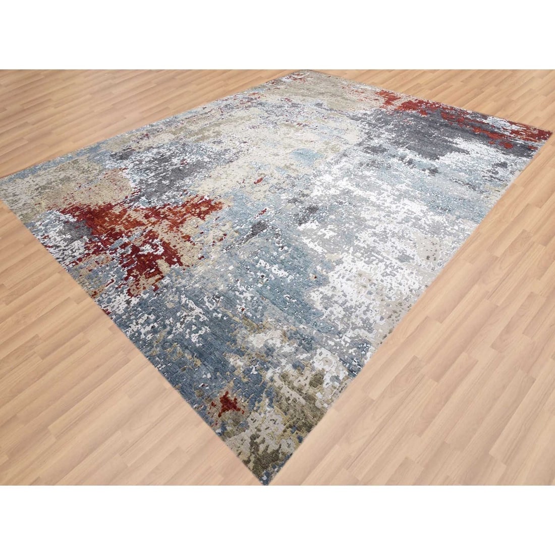 Blue Hand Knotted, Densely Woven Wool, Oversized Oriental Rug - 3