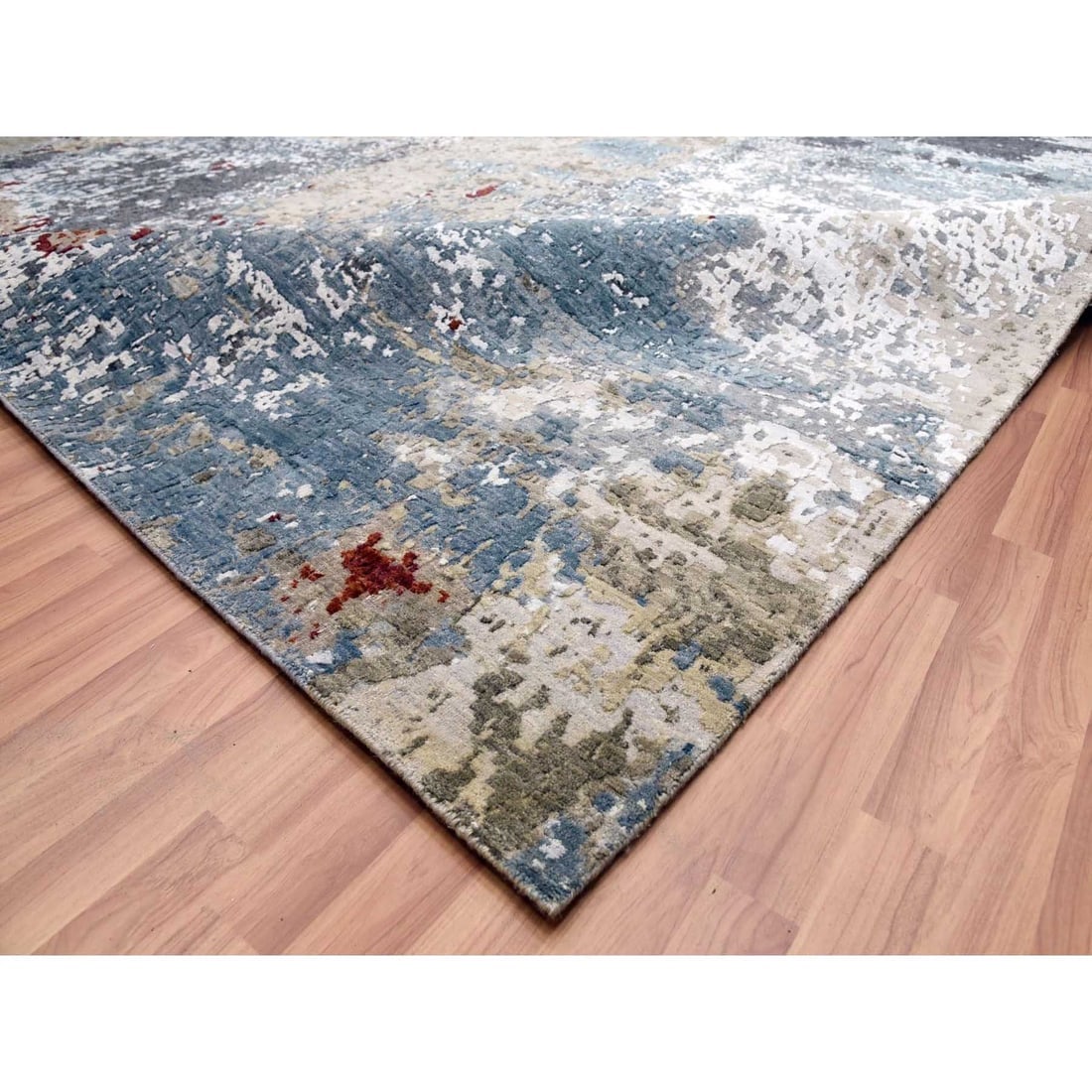 Blue Hand Knotted, Densely Woven Wool, Oversized Oriental Rug - 6