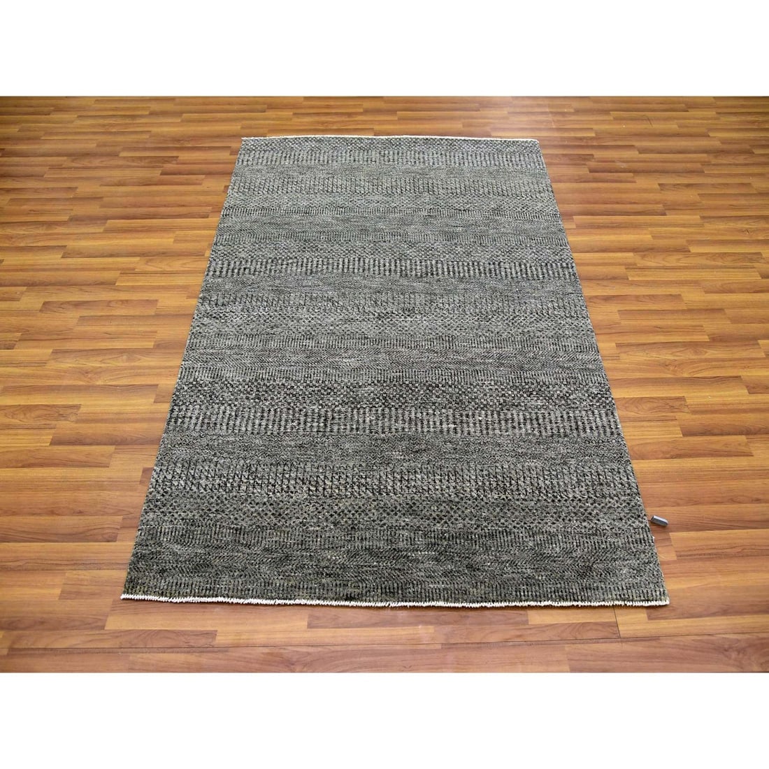 Gray, Modern Grass Design, Natural Undyed Wool, Hand Knotted, Rug - 2