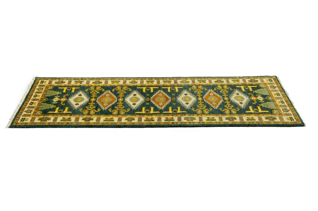 Dark Gray Geometric 3X8 Kazak Oriental Runner Rug - 7