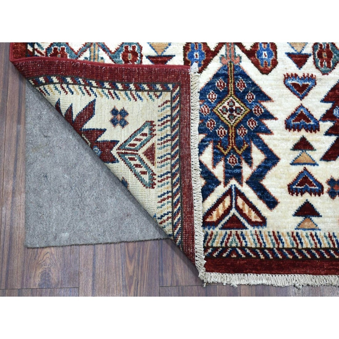 Soft, Vibrant Wool Rich Red Hand Knotted Super Kazak Runner Rug - 2