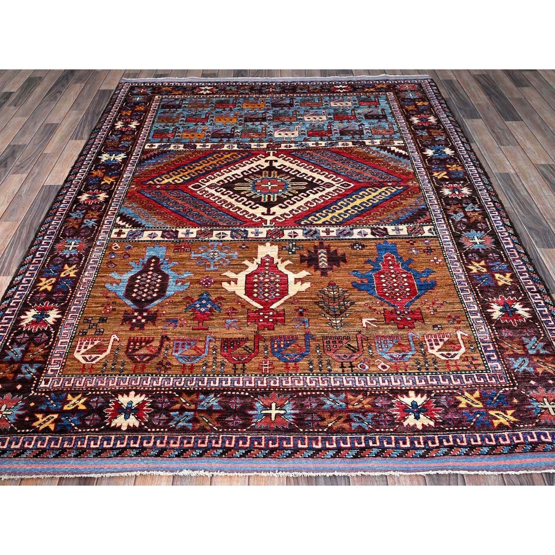Colorful Afghan Ersari Caucasian Design Revival Hand Knotted Wool Rug - 3