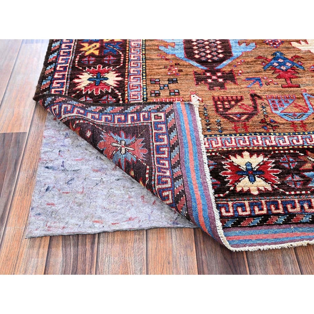 Colorful Afghan Ersari Caucasian Design Revival Hand Knotted Wool Rug - 5
