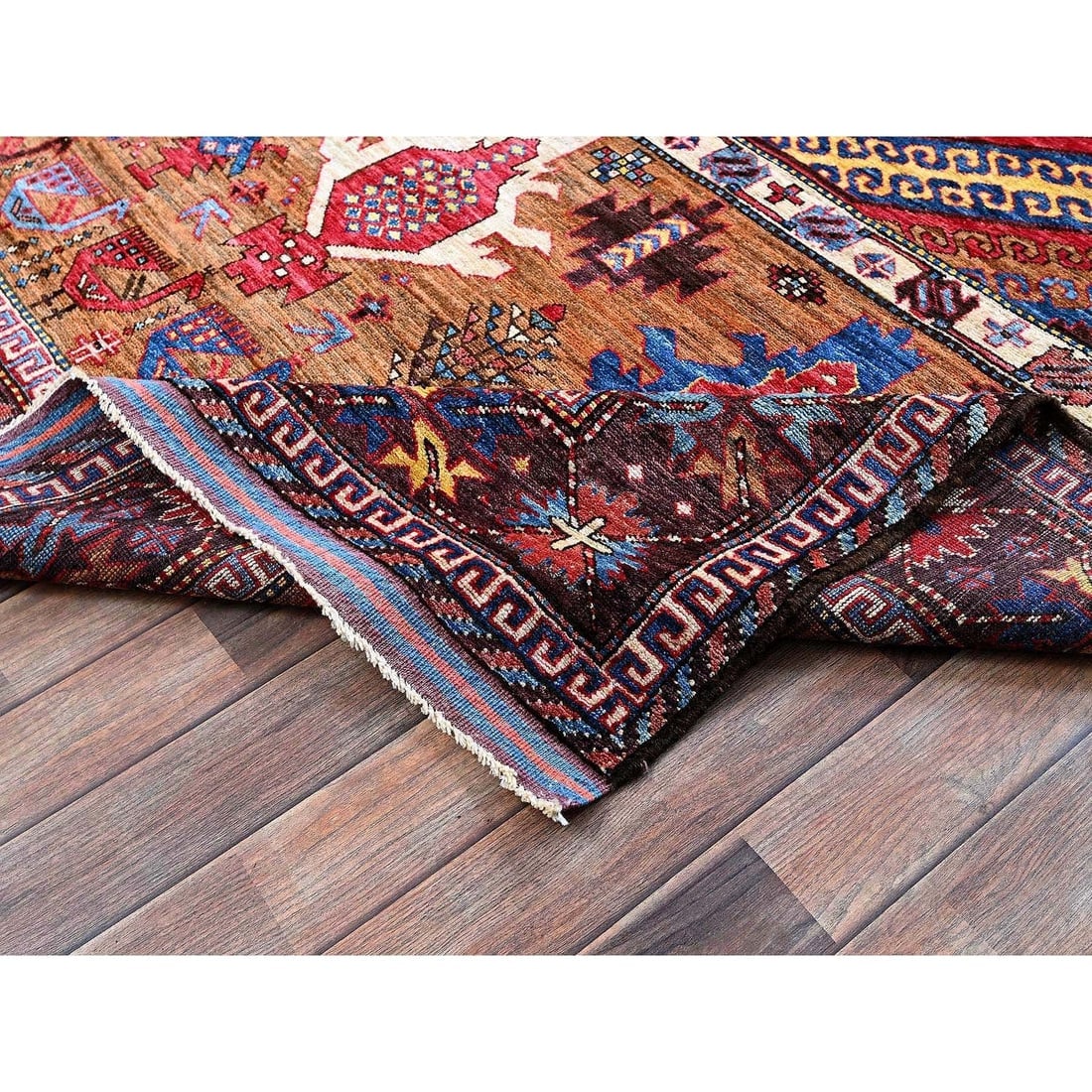 Colorful Afghan Ersari Caucasian Design Revival Hand Knotted Wool Rug - 7
