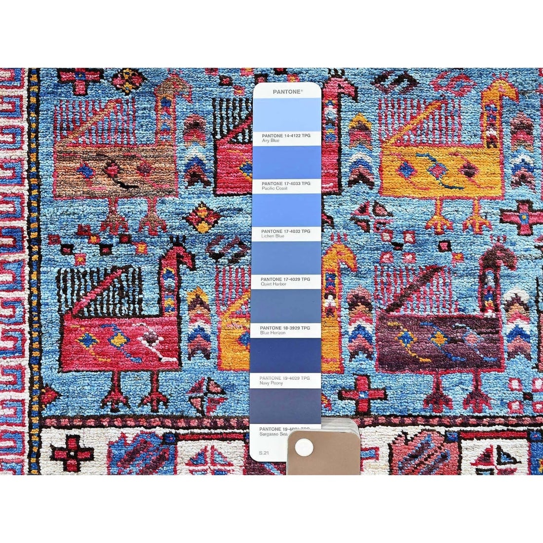 Colorful Afghan Ersari Caucasian Design Revival Hand Knotted Wool Rug - 8