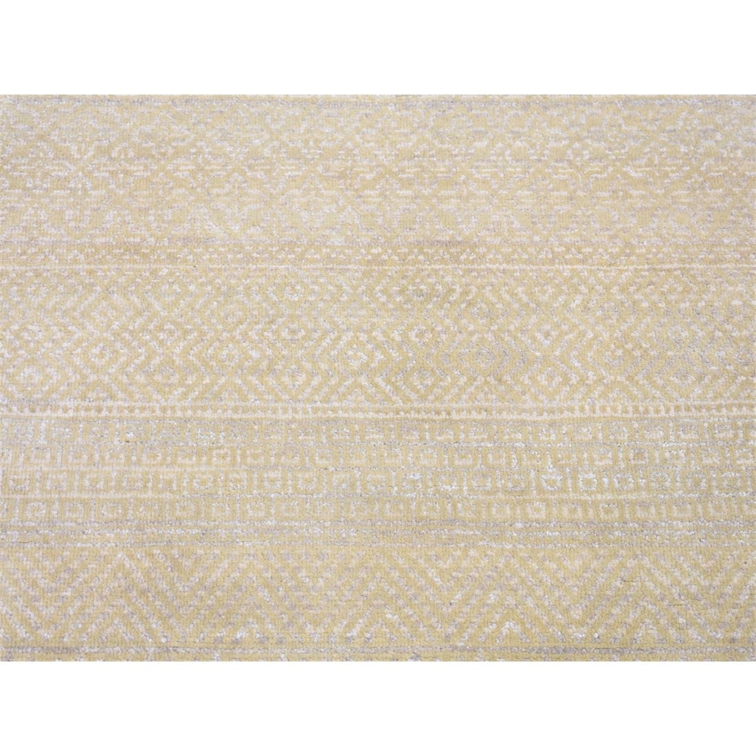 Lime Green, Wool and Silk Modern Grass Design Gabbeh, Hand Knotted Rug - 2