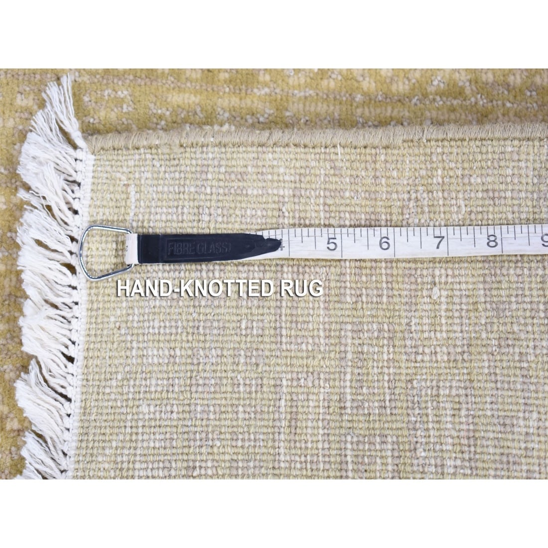 Lime Green, Wool and Silk Modern Grass Design Gabbeh, Hand Knotted Rug - 5
