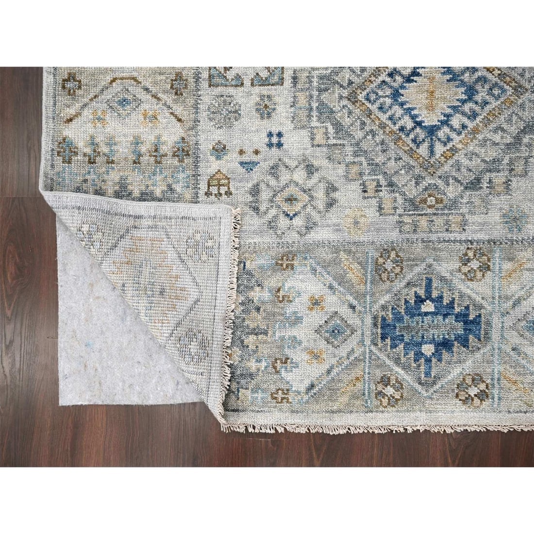 Lexicon White Hand Knotted Kazak Design Pure Wool Oriental Rug - 4
