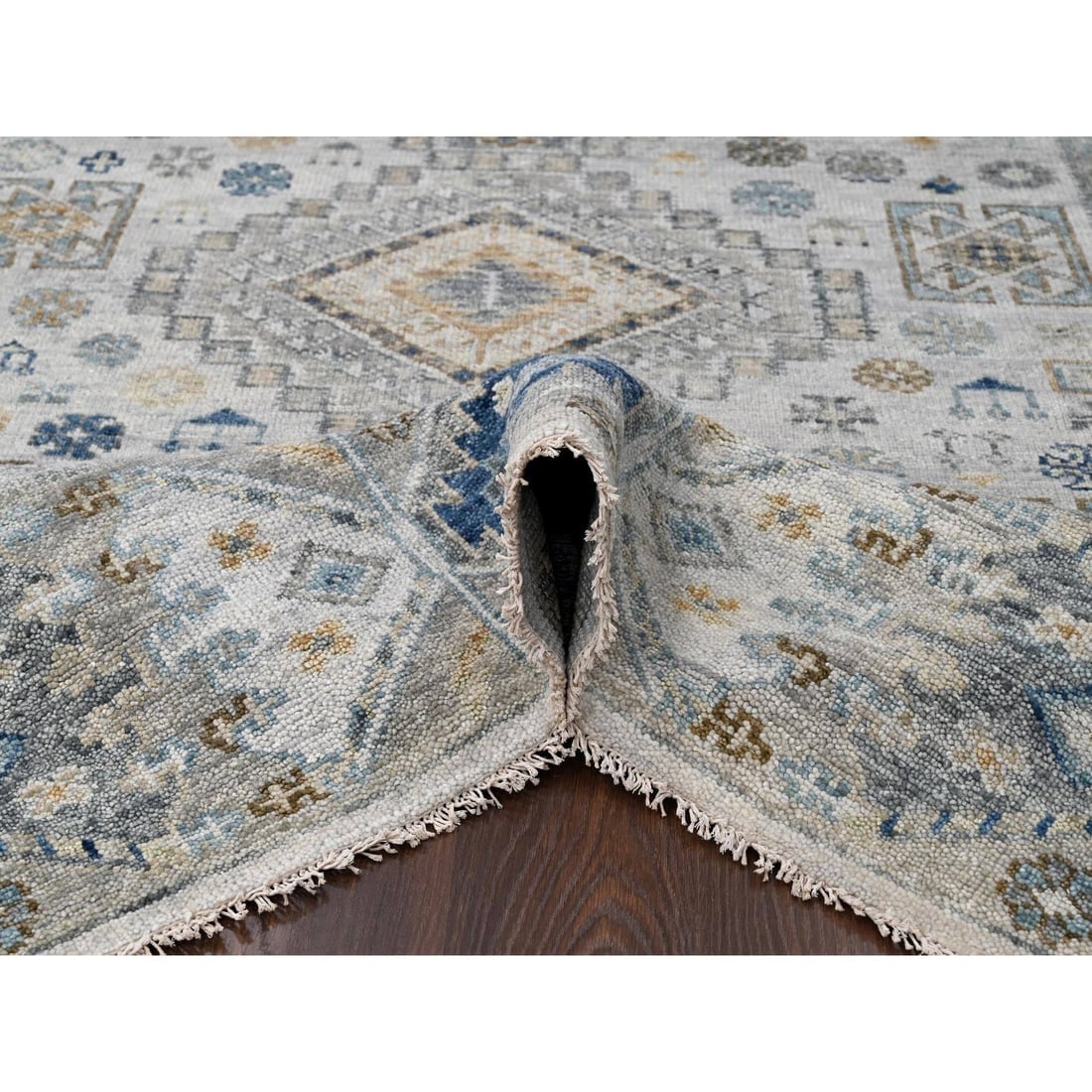Lexicon White Hand Knotted Kazak Design Pure Wool Oriental Rug - 5