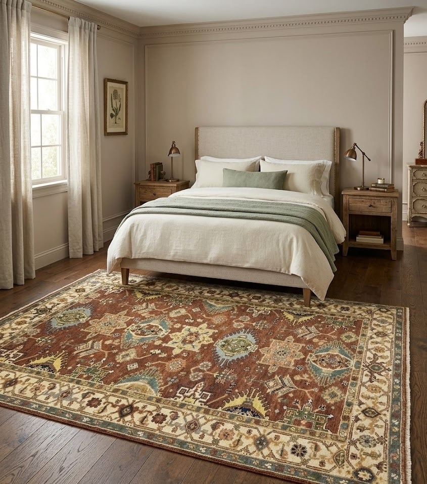 Rust and Cream Tribal Geometric 5X8 Indo-Karajeh Oriental Rug - 2