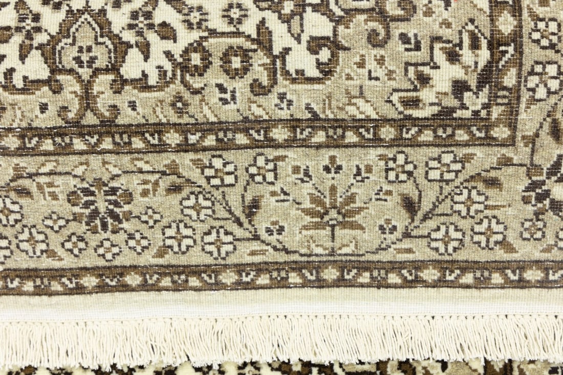 Cream Brown Floral 3X3 Kirman Oriental Square Rug - 16