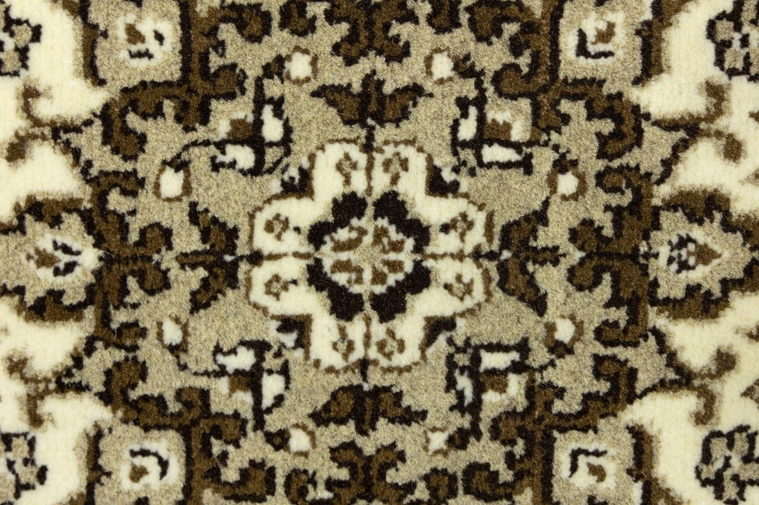 Cream Brown Floral 3X3 Kirman Oriental Square Rug - 9