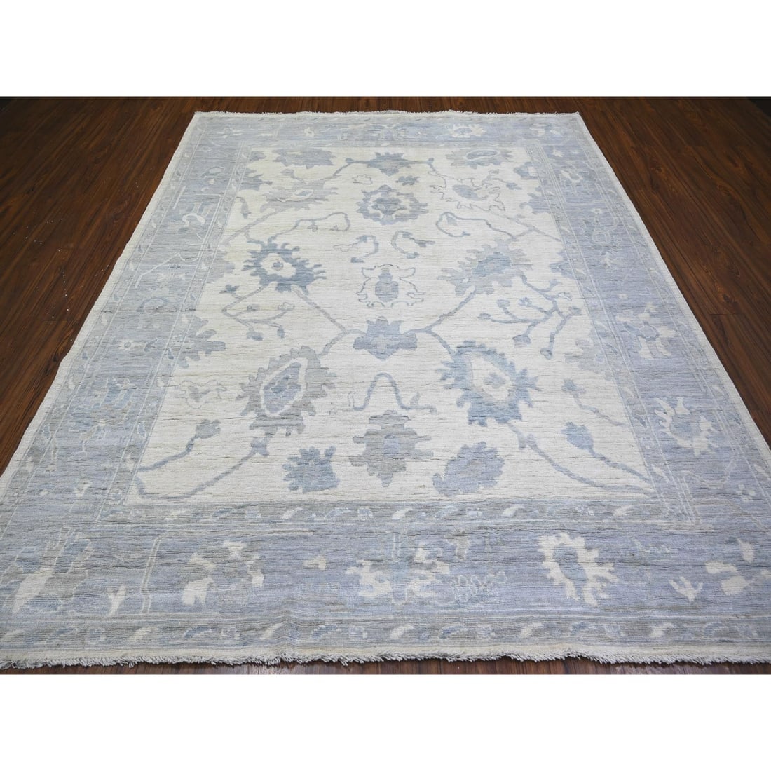 Ivory, Hand Knotted Afghan Angora Oushak, Soft Wool Oriental Rug - 2