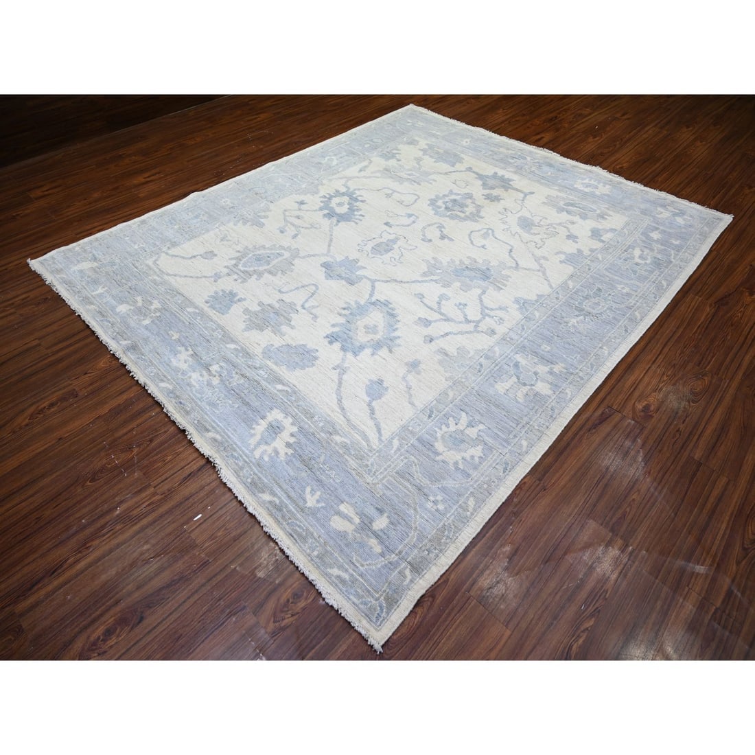 Ivory, Hand Knotted Afghan Angora Oushak, Soft Wool Oriental Rug - 3