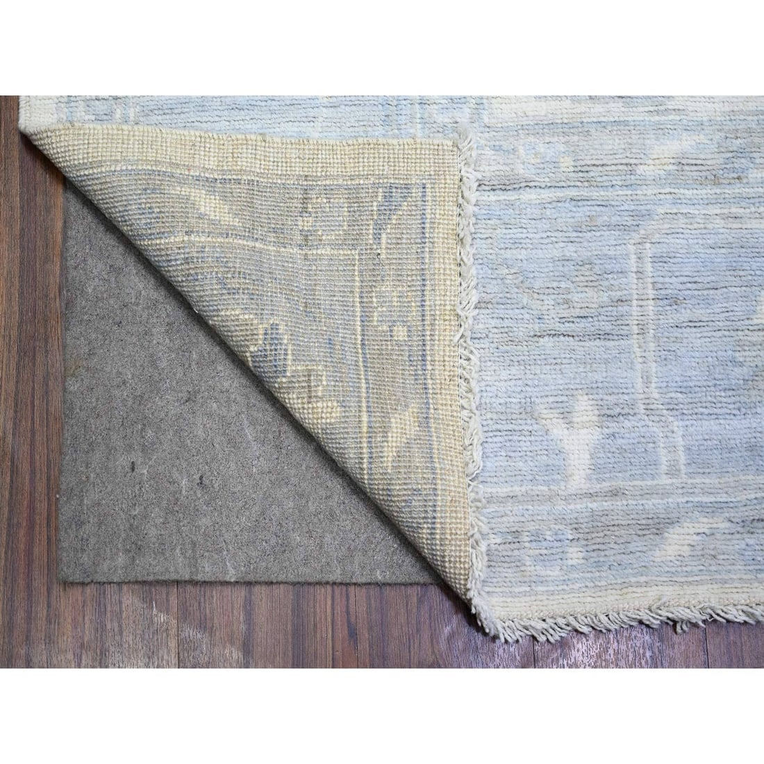 Ivory, Hand Knotted Afghan Angora Oushak, Soft Wool Oriental Rug - 4