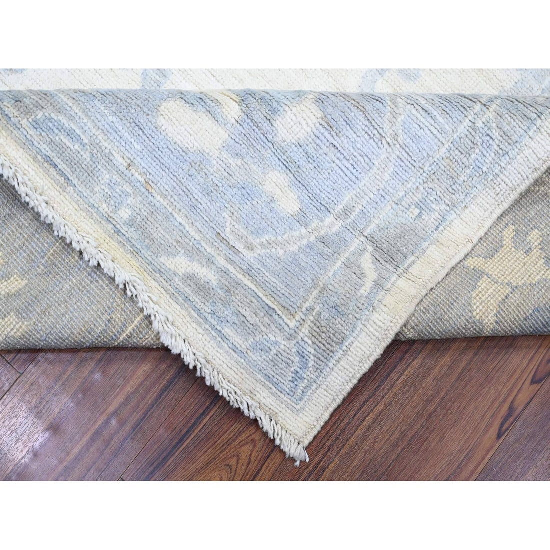 Ivory, Hand Knotted Afghan Angora Oushak, Soft Wool Oriental Rug - 6