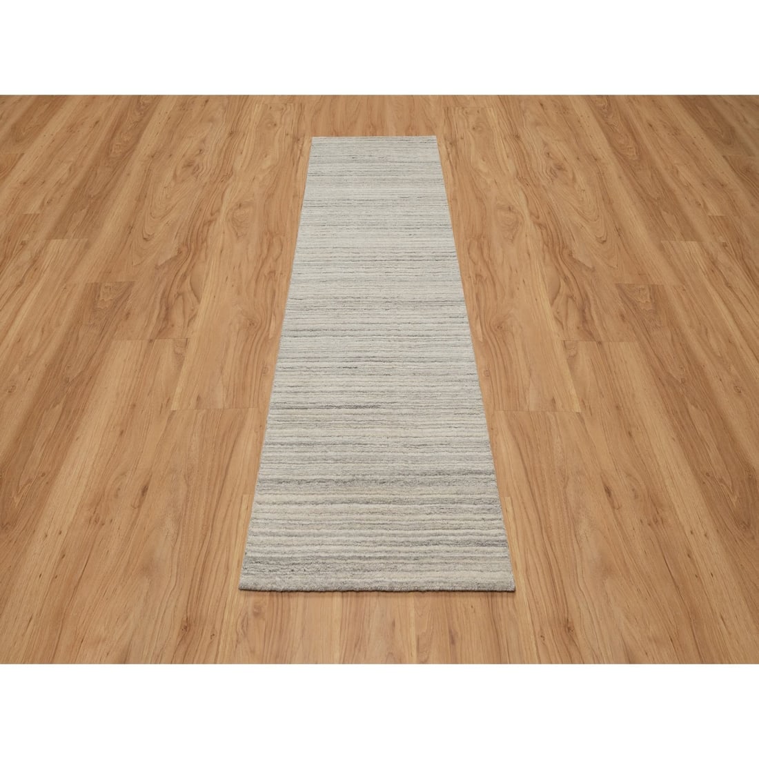 Lace White Plain Modern Design Undyed Pure Wool Hand Loomed Runner Rug - 2