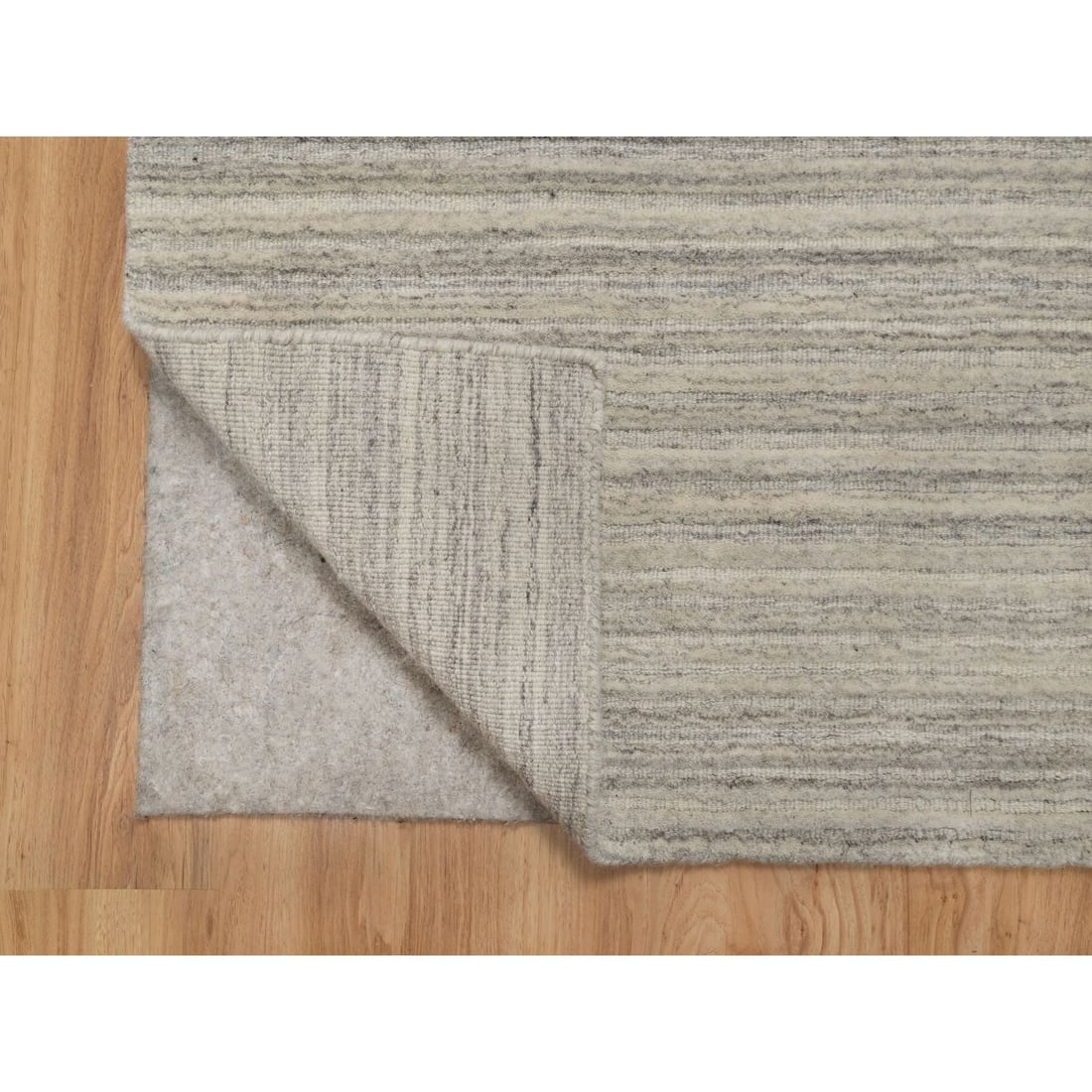 Lace White Plain Modern Design Undyed Pure Wool Hand Loomed Runner Rug - 3