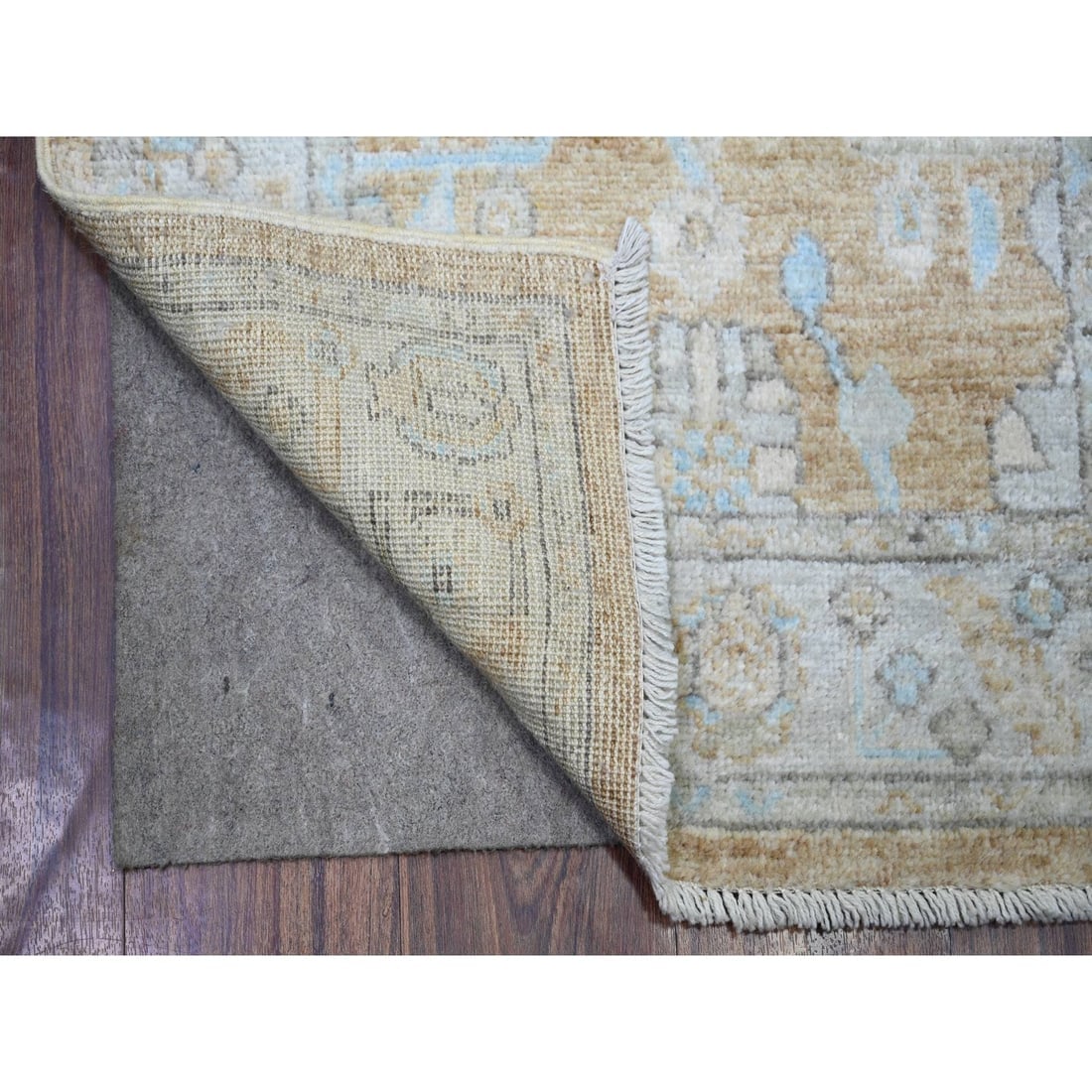 Tan Color, Soft Wool Hand Knotted, Afghan Angora Oushak Oriental Rug - 2