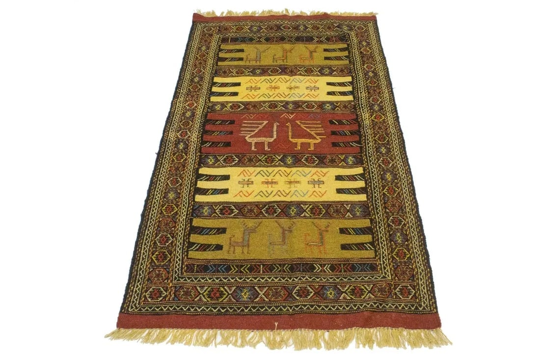 Beige Tribal 3X6 Sumak Herati Persian Rug - 3