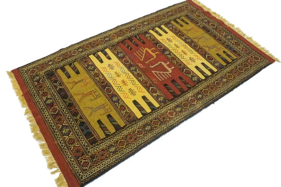 Beige Tribal 3X6 Sumak Herati Persian Rug - 5