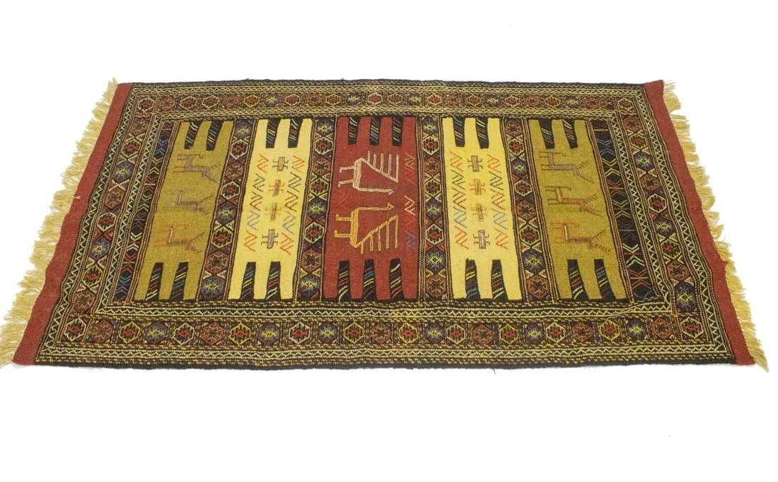 Beige Tribal 3X6 Sumak Herati Persian Rug - 6