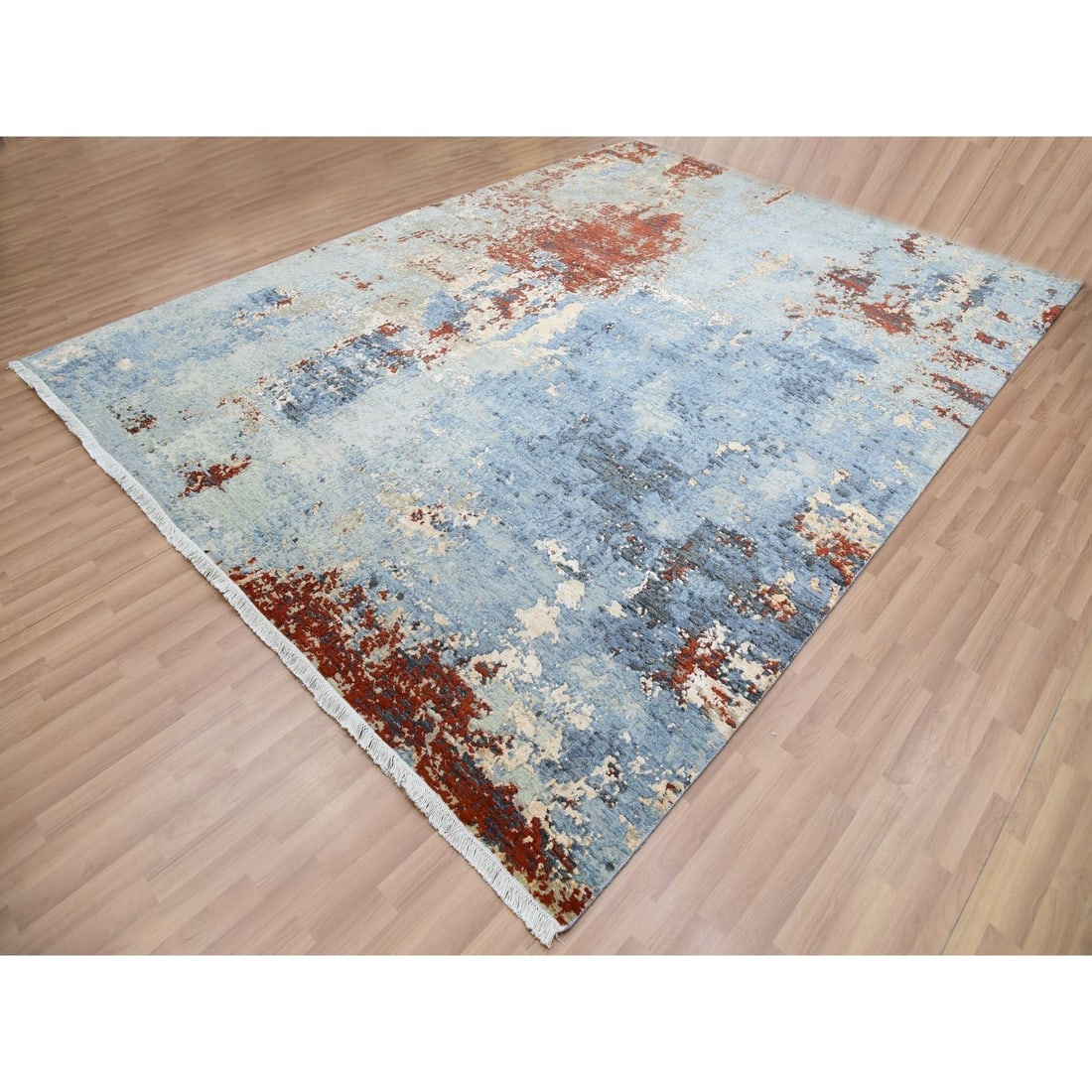 Thundercloud Gray Wool Abstract Design Hand Knotted Oriental Rug - 3