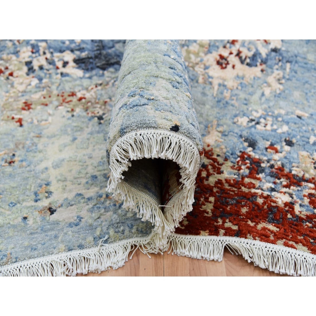 Thundercloud Gray Wool Abstract Design Hand Knotted Oriental Rug - 5