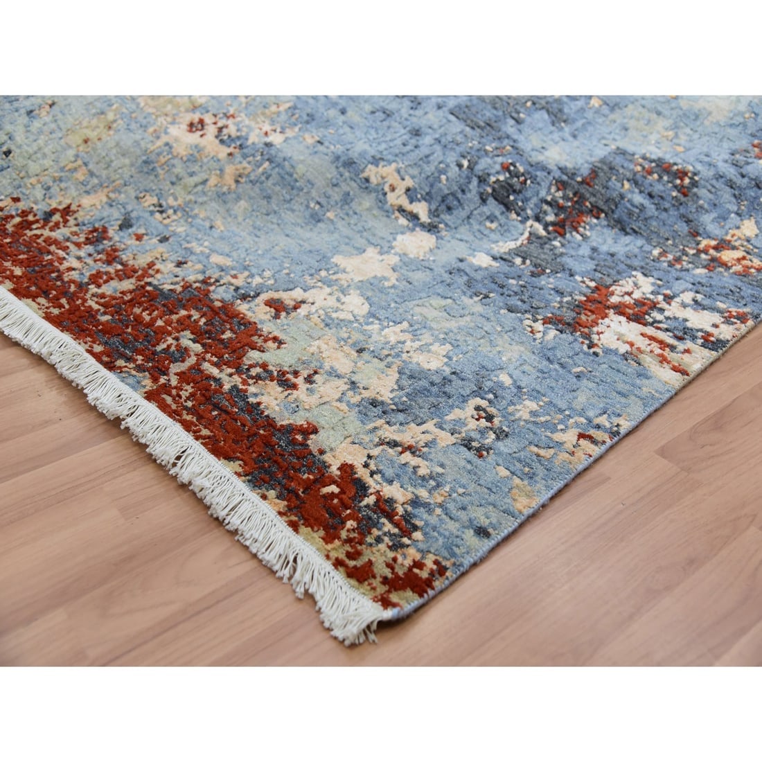 Thundercloud Gray Wool Abstract Design Hand Knotted Oriental Rug - 6