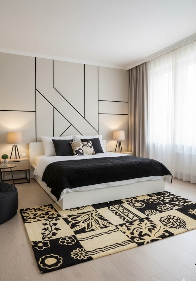 Cream and Black Floral 5X8 Hand-Tufted Modern Rug - 2