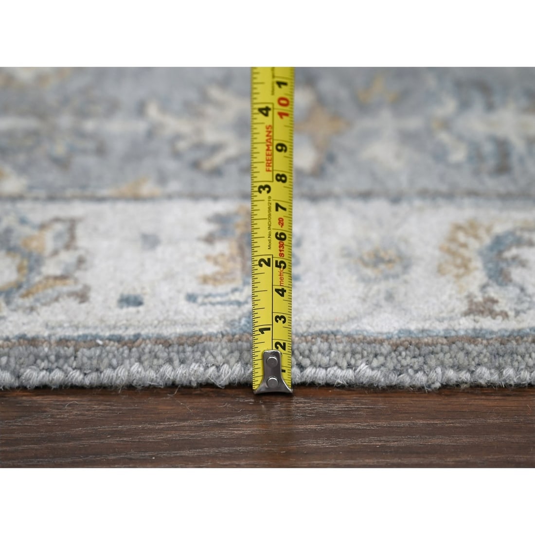 Medium Gray, Karajeh Design, Natural Wool, Hand Knotted, Runner Rug - 7