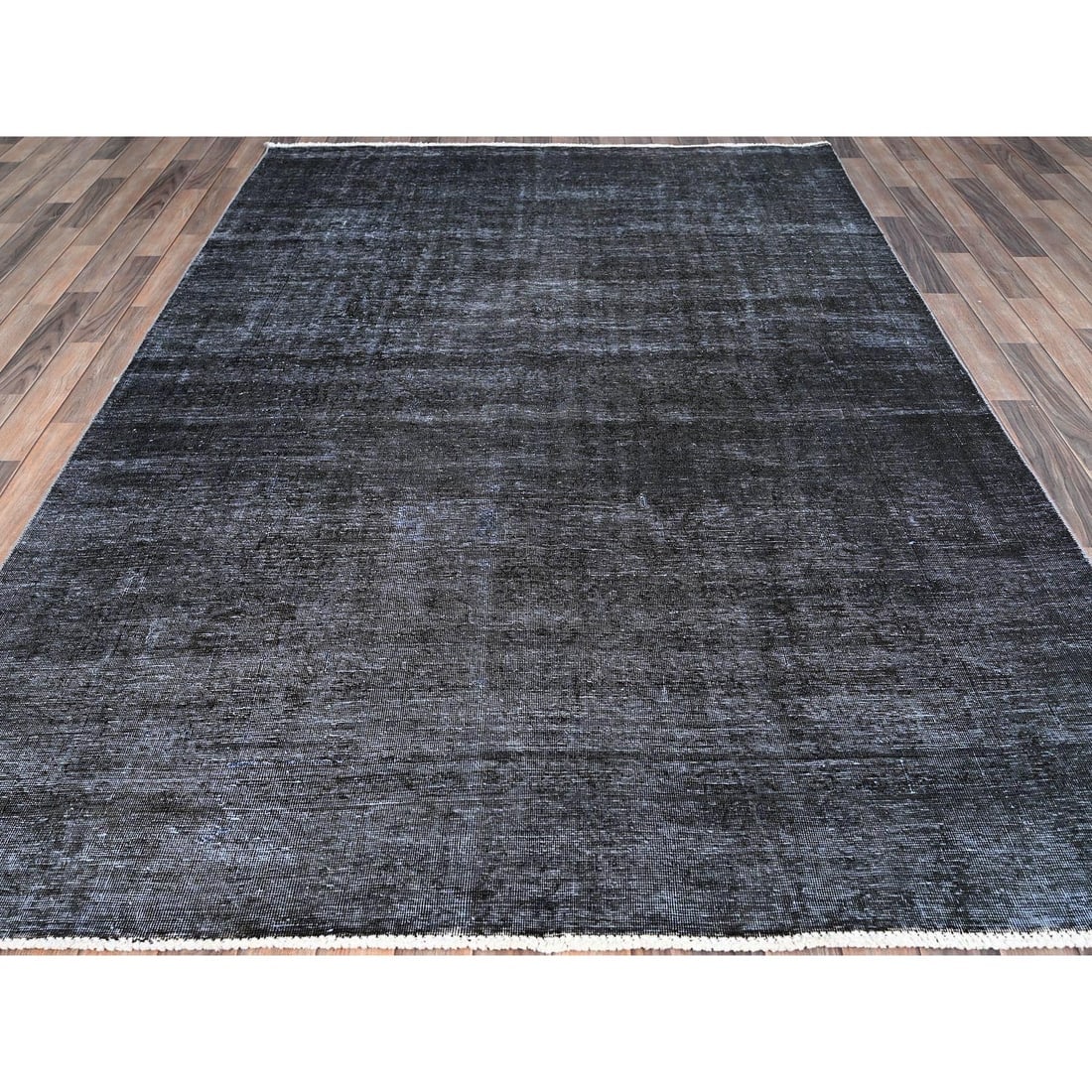 Vulcan Black Hand Knotted Tebraz Evenly Worn Shiny Wool Oriental Rug - 2