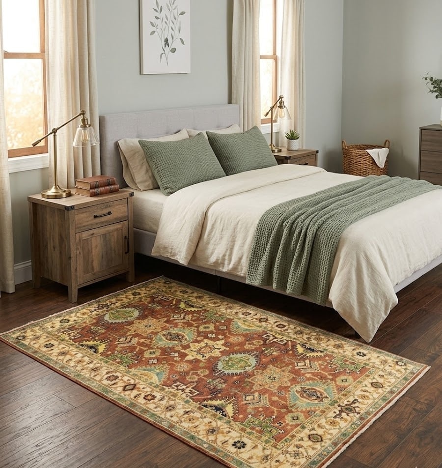 Rust and Cream Tribal Geometric 5X8 Indo-Karajeh Oriental Rug - 2