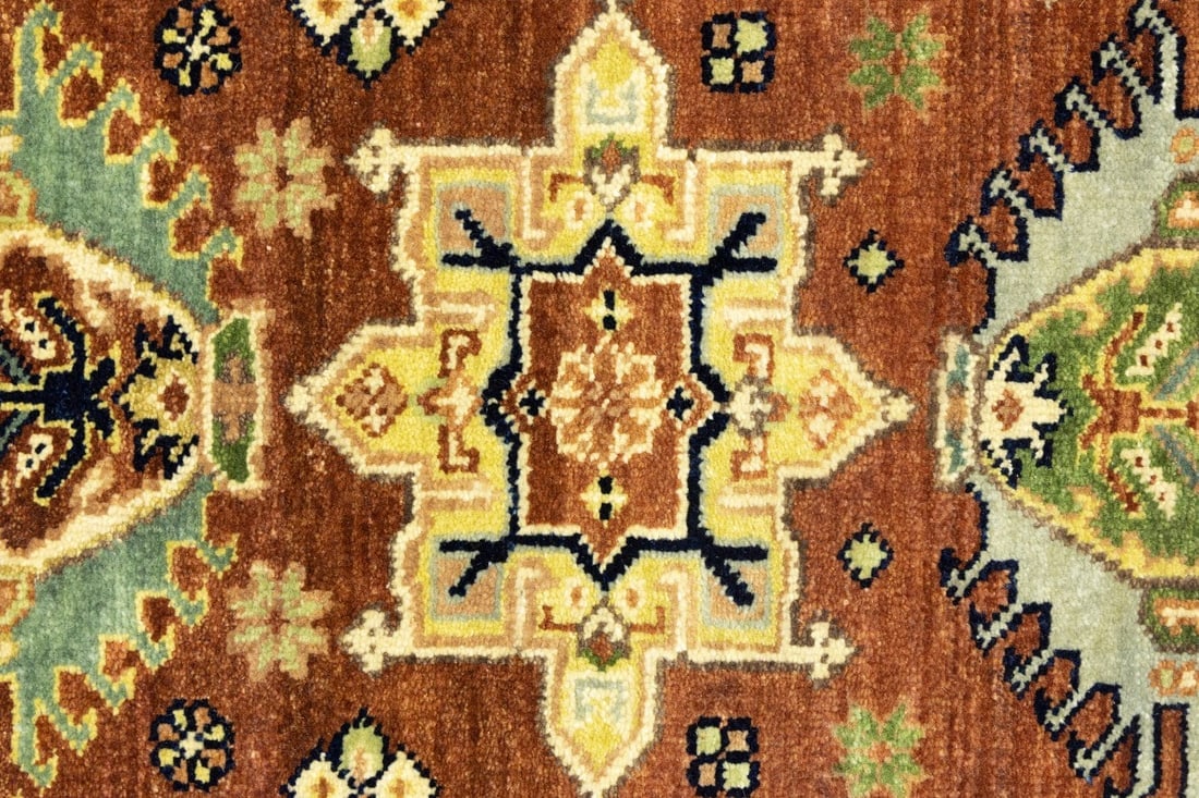 Rust and Cream Tribal Geometric 5X8 Indo-Karajeh Oriental Rug - 9