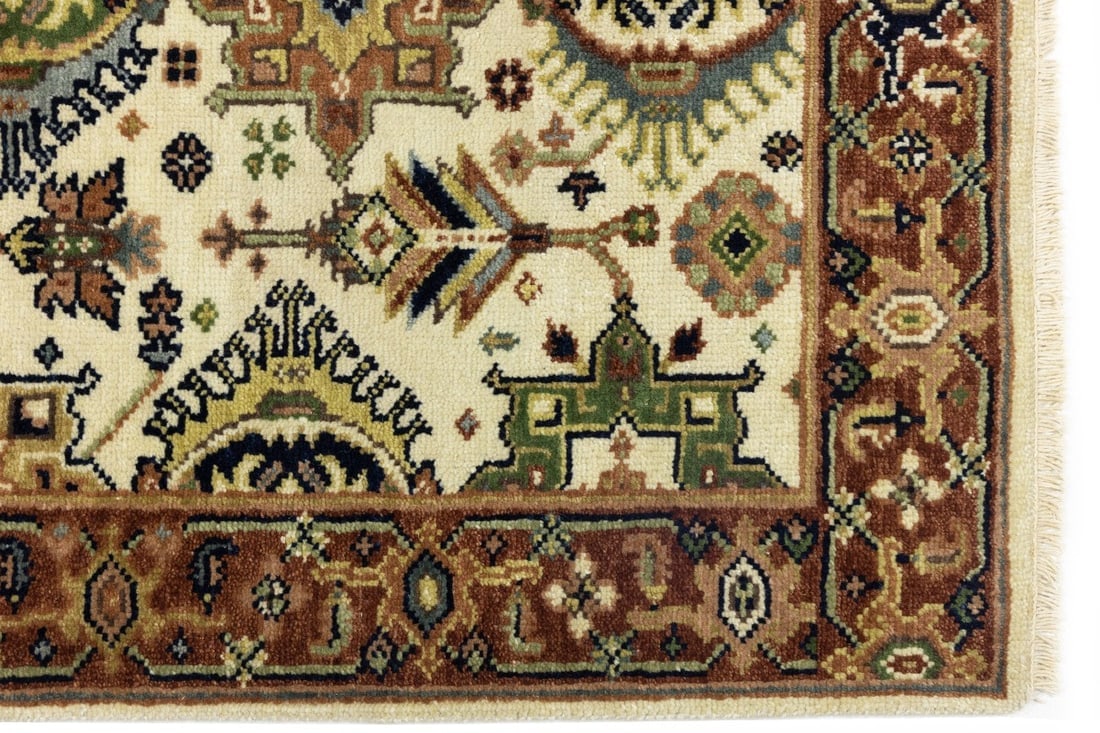 Cream and Rust Tribal Geometric 3X5 Indo-Karajeh Oriental Rug - 10