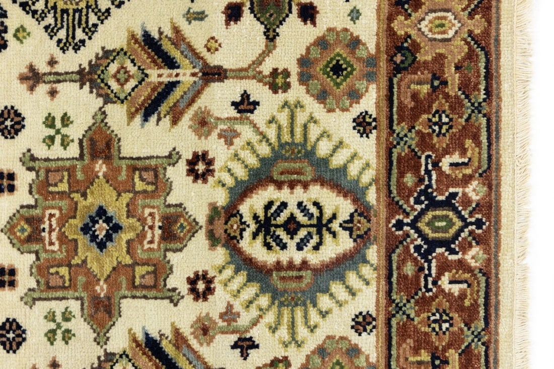 Cream and Rust Tribal Geometric 3X5 Indo-Karajeh Oriental Rug - 11