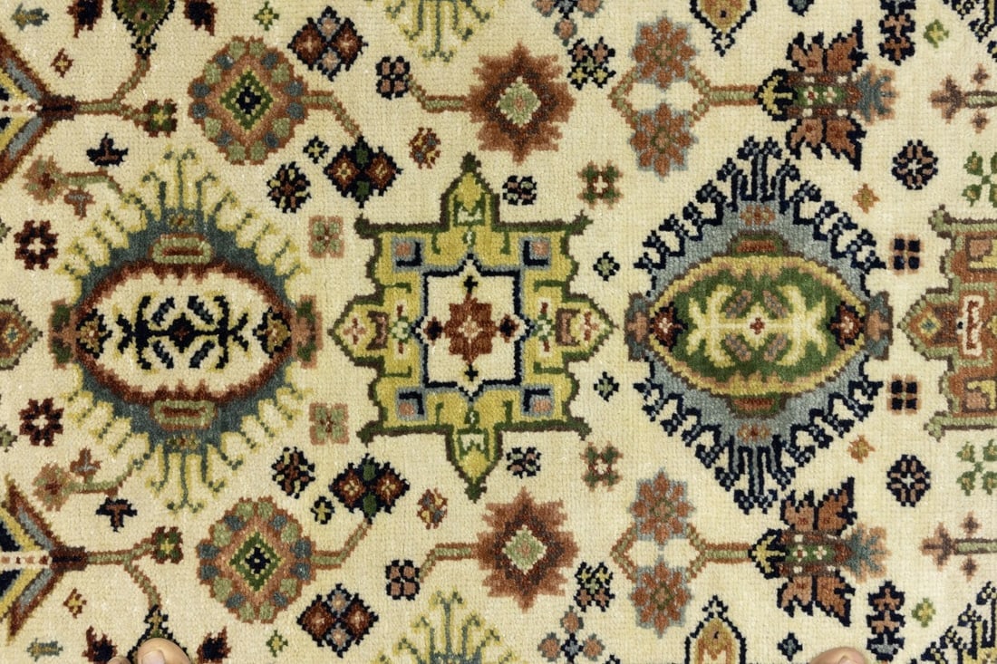 Cream and Rust Tribal Geometric 3X5 Indo-Karajeh Oriental Rug - 12