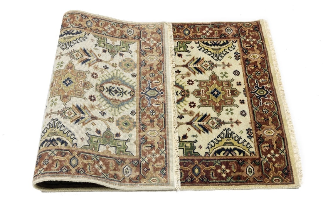 Cream and Rust Tribal Geometric 3X5 Indo-Karajeh Oriental Rug - 15