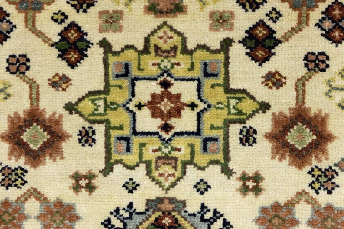 Cream and Rust Tribal Geometric 3X5 Indo-Karajeh Oriental Rug - 8