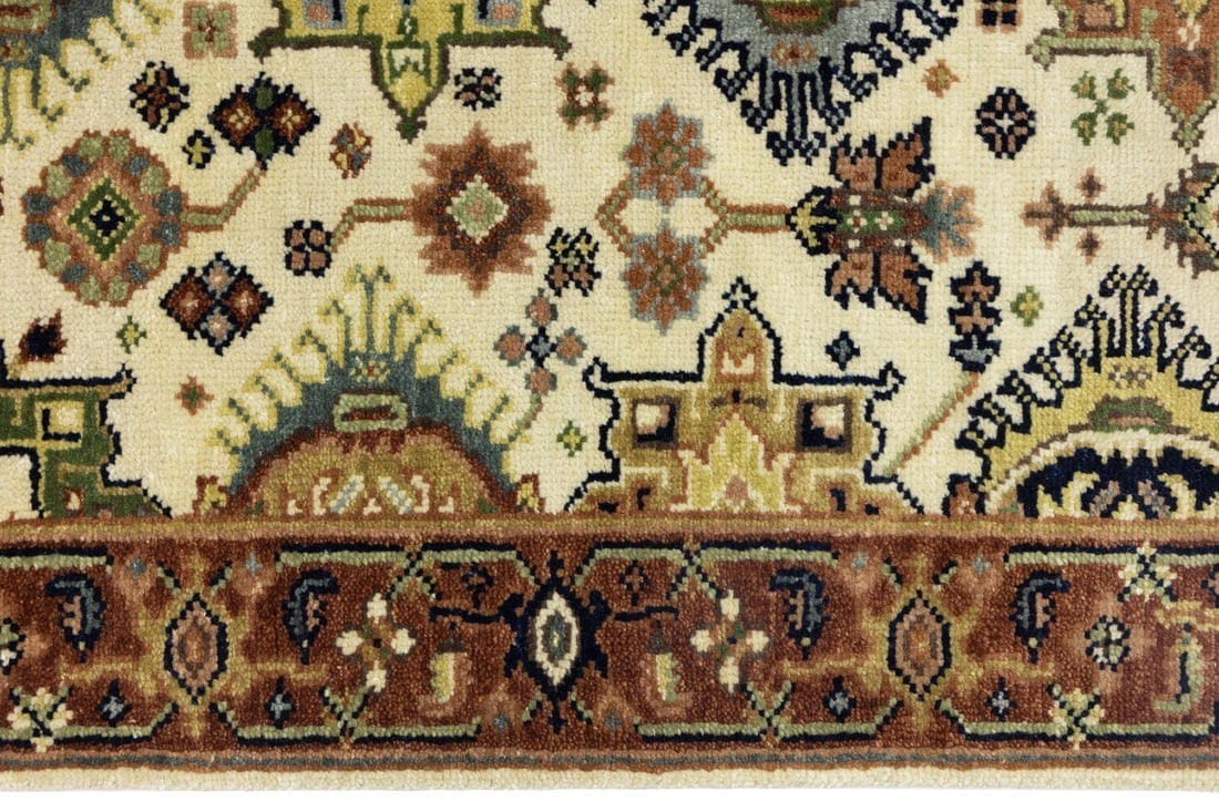 Cream and Rust Tribal Geometric 3X5 Indo-Karajeh Oriental Rug - 9