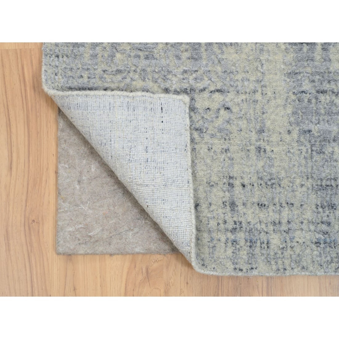Gray, Jacquard Hand Loomed, Wool And Plant Based Silk, Rug - 3
