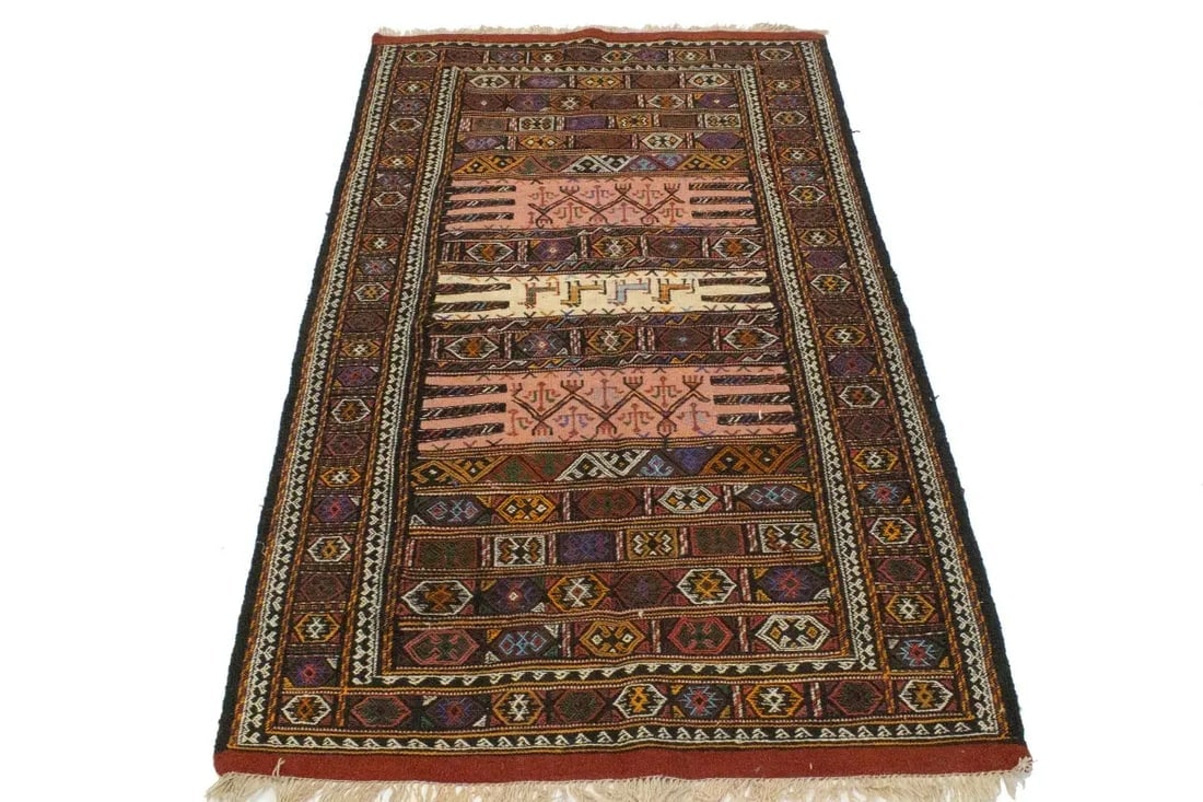 Charcoal Pink Tribal 3X6 Sumak Herati Persian Rug - 16