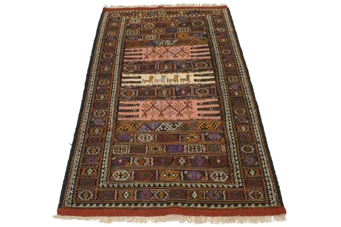Charcoal Pink Tribal 3X6 Sumak Herati Persian Rug - 3